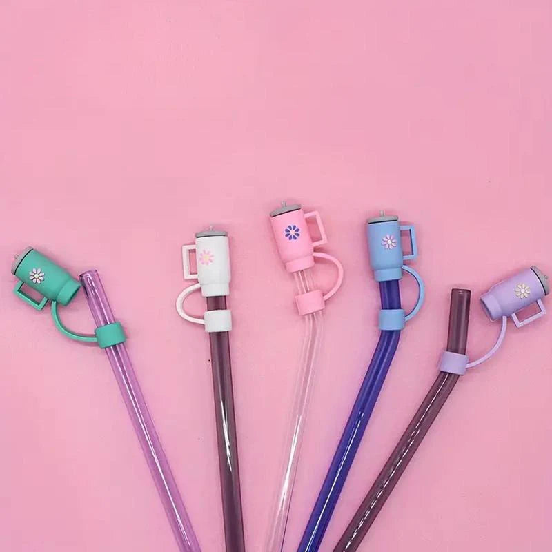 Add a Splash of Fun with Our Random Color Cute Cup Design Silicone Straw Covers - Available in 1 to 6 Packs!