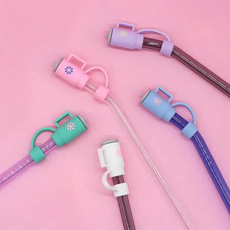 Add a Splash of Fun with Our Random Color Cute Cup Design Silicone Straw Covers - Available in 1 to 6 Packs!