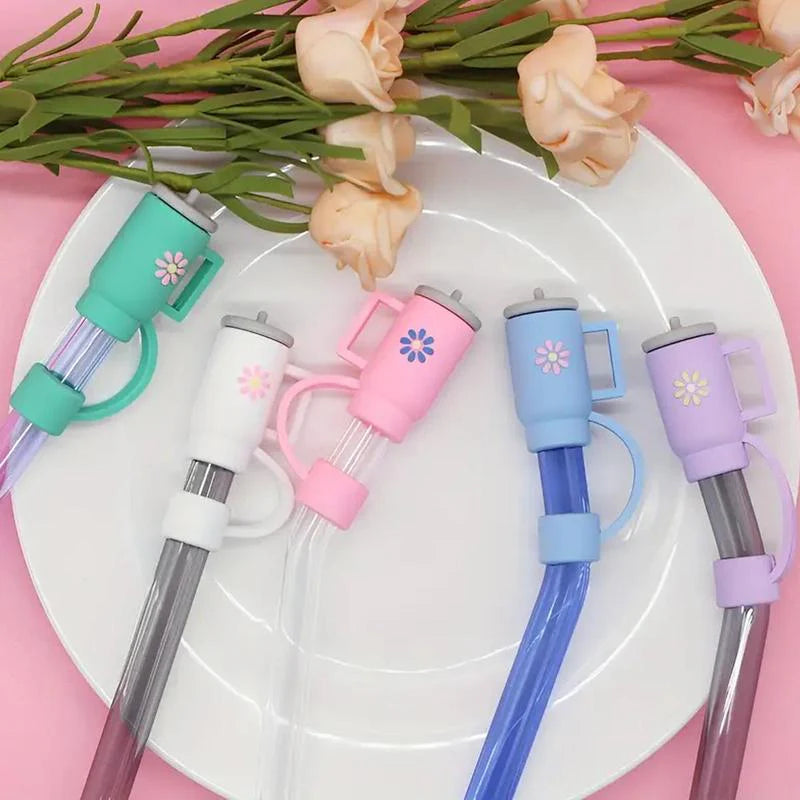 Add a Splash of Fun with Our Random Color Cute Cup Design Silicone Straw Covers - Available in 1 to 6 Packs!