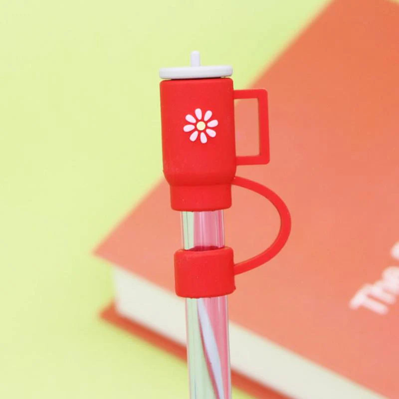 Add a Splash of Fun with Our Random Color Cute Cup Design Silicone Straw Covers - Available in 1 to 6 Packs!