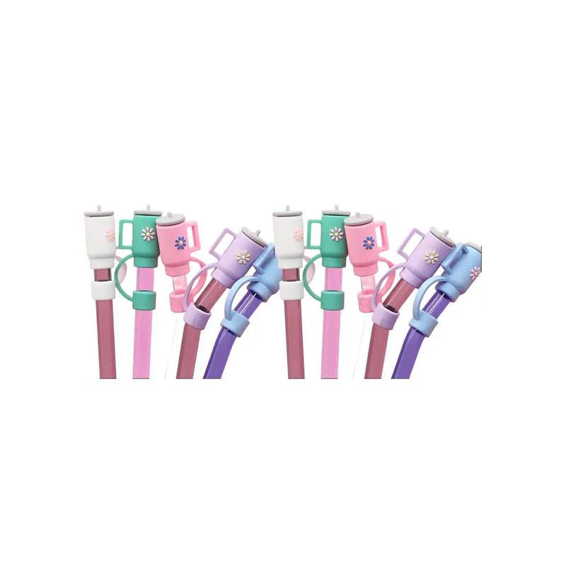 Add a Splash of Fun with Our Random Color Cute Cup Design Silicone Straw Covers - Available in 1 to 6 Packs!