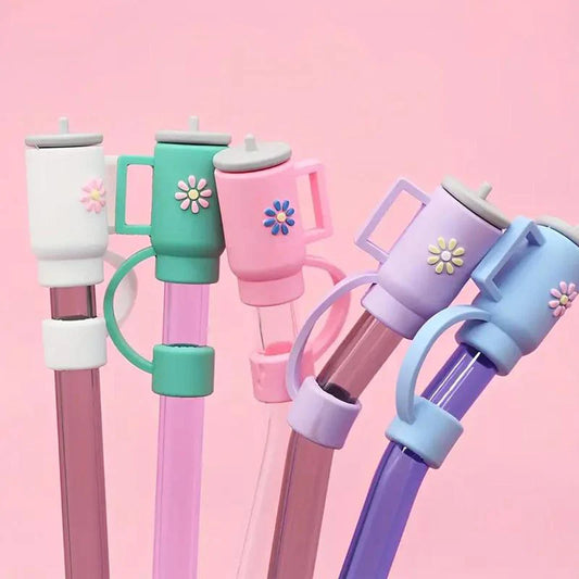 Add a Splash of Fun with Our Random Color Cute Cup Design Silicone Straw Covers - Available in 1 to 6 Packs!